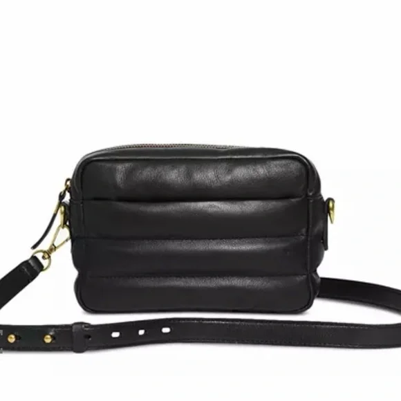 Madewell Transport Puff Black Leather Crossbody Camera Bag - Picture 1 of 9